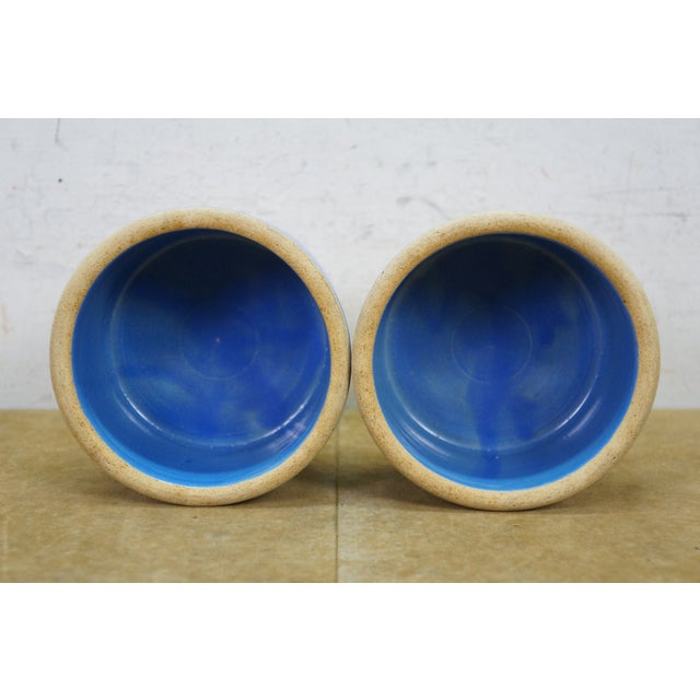 Ceramic 2 Vintage Blue Stoneware Pottery Butter Crock Pots Planter Jars 5" For Sale - Image 7 of 10