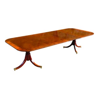Late 20th Century Baker Furniture Georgian Banded Mahogany Double Pedestal Extension Dining Table For Sale