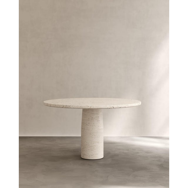 Gray Hand-Crafted Isola Dining Table II in Cappuccino Limestone by Paloma Editions For Sale - Image 8 of 12