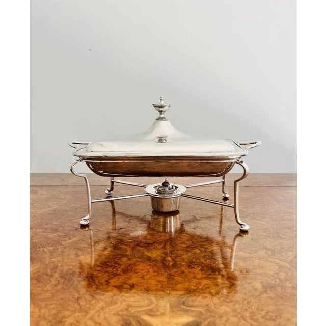 Silver Antique Edwardian Silver Plated Entree Dish on Original Stand, 1900, Set of 2 For Sale - Image 8 of 8