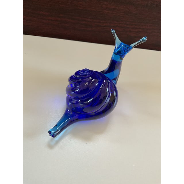 Figurative Vintage Artist Made Blue Glass Snail For Sale - Image 3 of 12