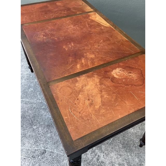 Wood Vintage British Colonial Leather Top Writing Desk For Sale - Image 7 of 12