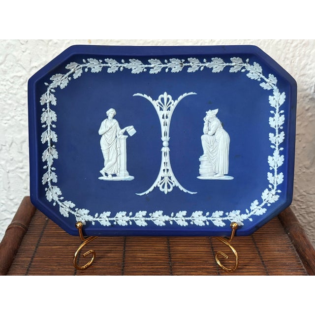 Larger than most, this Wedgwood Jasperware blue tray has white clay allegorical details and laurel leaf surround. Please...