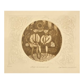 1981 Carol Lummus Figural Embossed Etching For Sale