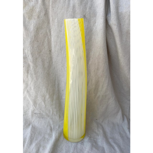Vintage 1950s Mid-Century Modern Yellow and White Swirl/Stripe Murano Art Glass Vase For Sale - Image 9 of 9