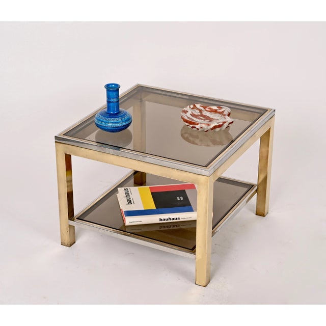 Mid-Century Italian Brass Chrome and Glass Coffee Table, 1970s For Sale - Image 10 of 18