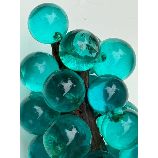 1950s 1950s Vintage Lucite Turquoise Blue Grape Cluster With Wood Stem For Sale - Image 5 of 9