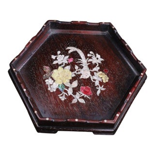 Rosewood Hexagonal Tray Inlaid With Mother-of-Pearl For Sale
