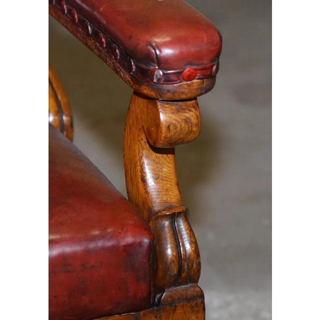 English Estate Oxblood Leather Throne Armchair, 1840s For Sale - Image 10 of 18