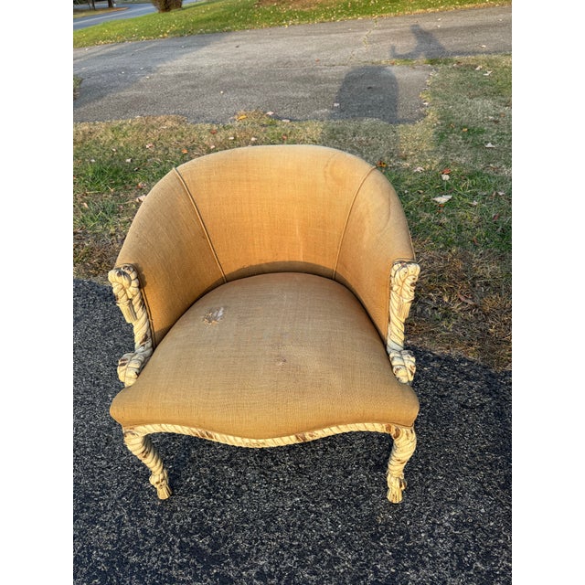 Vintage Rope and Tassel Carved Bergère Chairs - A Pair For Sale - Image 6 of 12