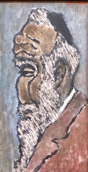 Ben-Zion Weinman, Modernist Judaica Oil Painting "Old Jew" Jewish Rabbi at Prayer, c.1940