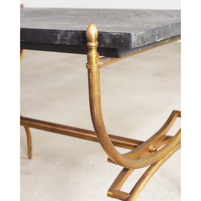 Italian Neoclassical Style Curule Brass Slate Cocktail Table For Sale - Image 10 of 18