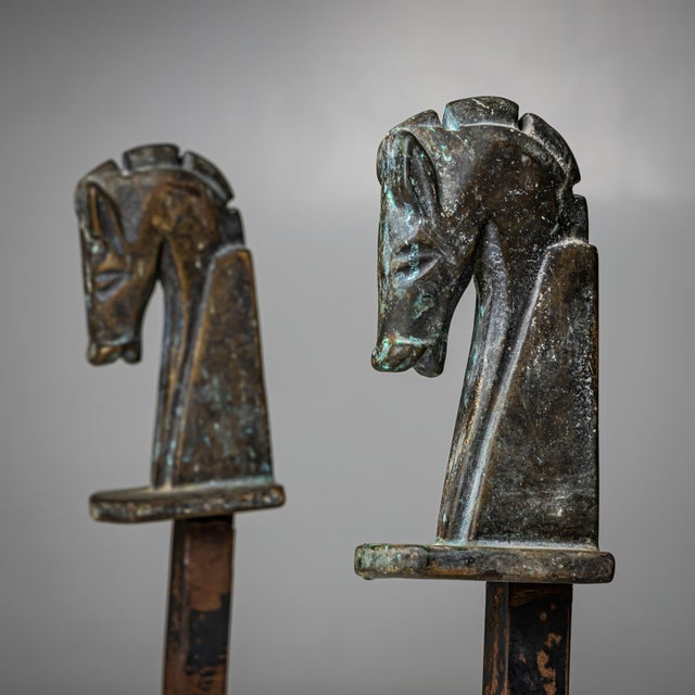 Art Deco Andirons with Horse Heads, 1940s, Set of 2 For Sale - Image 6 of 7