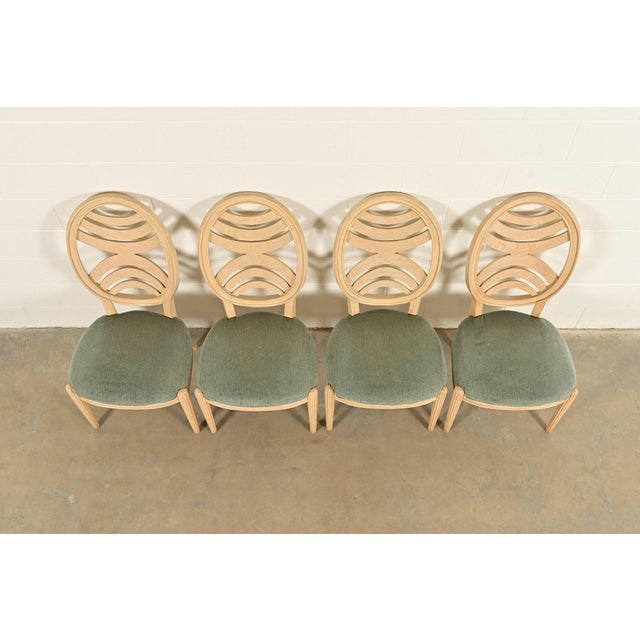 1980s Henredon Modern Art Deco Carved Oak Dining Chairs, Set of Four For Sale - Image 5 of 15