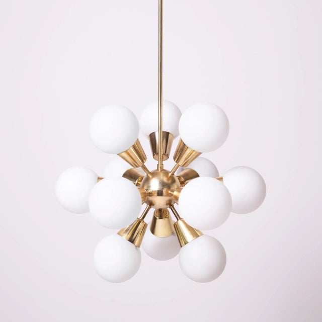 Glass and Brass Sputnik Chandelier from Kamenický Šenov, Former Czechoslovakia, 1970s, in Very Good conditions. Designed...
