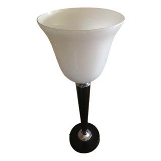 Art Deco Table Lamp in Black and White Lacquered Wood from Mazda For Sale