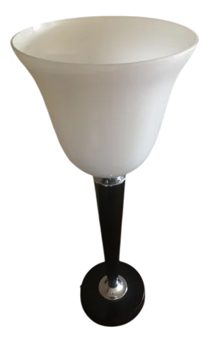 Art Deco Table Lamp in Black and White Lacquered Wood from Mazda