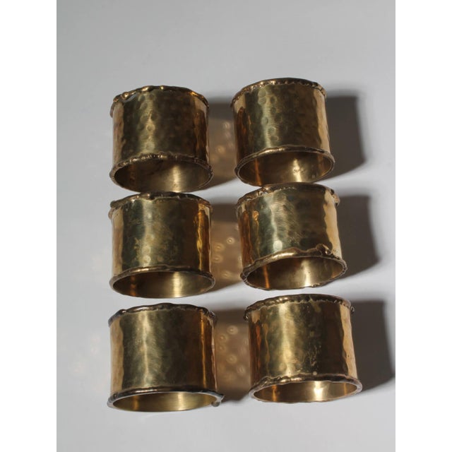 Textured Brass Napkin Rings, 1960, Set of 6 For Sale - Image 4 of 5