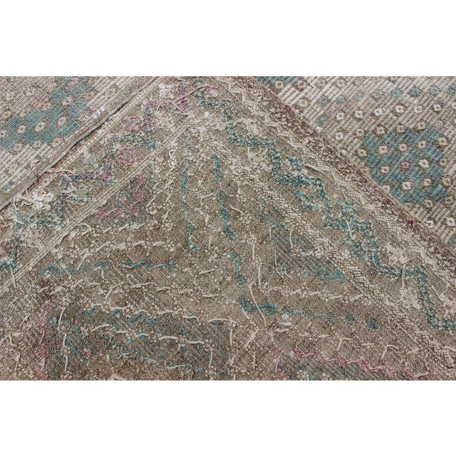 Vintage Turkish Kilim Rug in Soft Teal, Beige, and Taupe With Diamond Pattern For Sale - Image 12 of 13