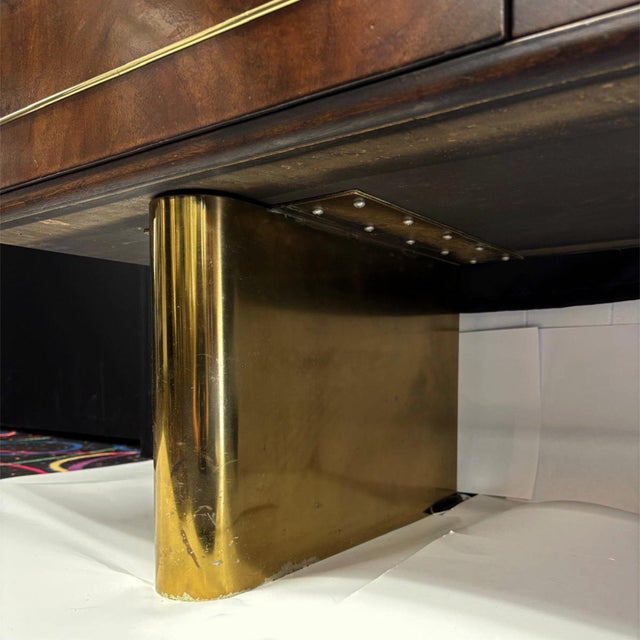 1970s Romweber Burl Elm Wood and Gold Trim Executive Desk and Credenza Set For Sale - Image 17 of 18