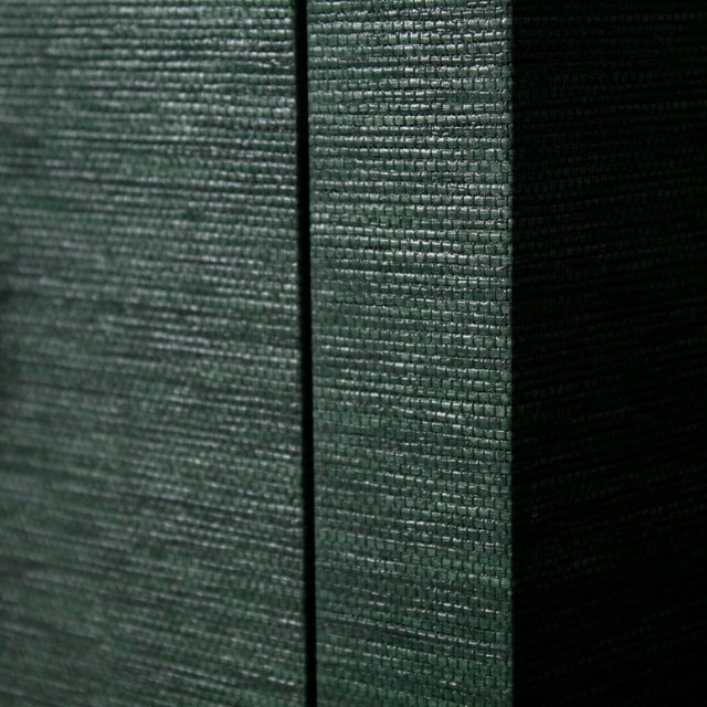 Worlds Away Matthew Izzo Home - Rue Dark Green Grasscloth Four Door Buffet With Brass Hardware For Sale - Image 4 of 6