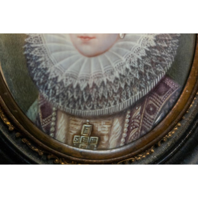 19th Century Miniature Water Portrait of Isabella Clara Eugenia After Frans Pourbus For Sale - Image 4 of 7