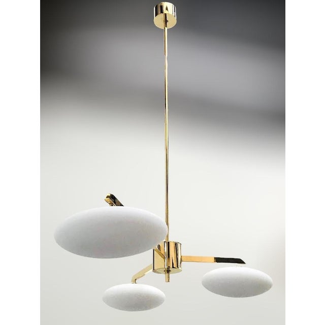 Italian Trio Pendant Polished Brass Matte White Shade Flush Mount by Fabio LTD For Sale - Image 3 of 6