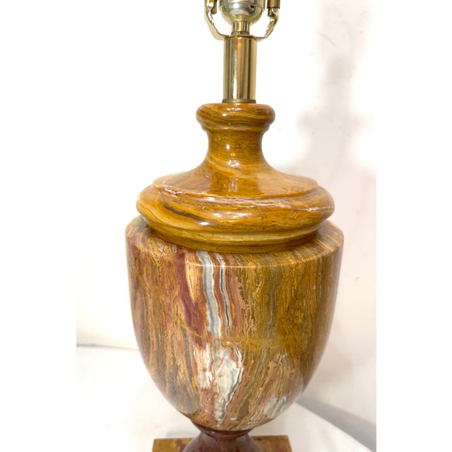 Purple 1980s Abstract Large Solid Heavy Brown Purple Green Onyx Stone Electric Table Lamp Light For Sale - Image 8 of 16