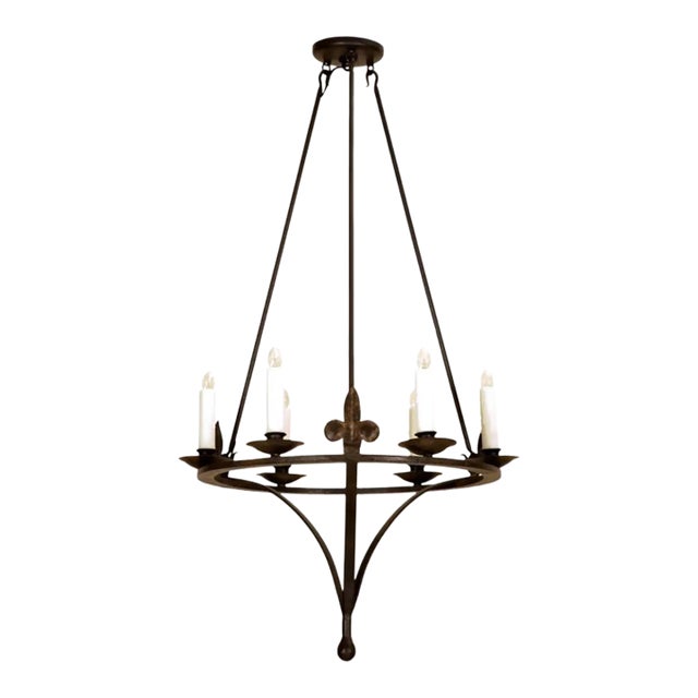 Spanish Colonial Wrought Iron Six Light Chandelier by Randy Esada For Sale
