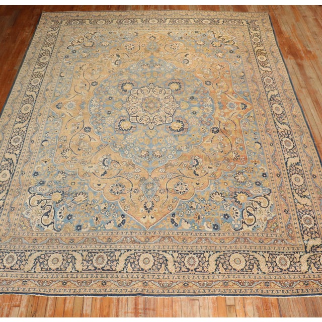 Apricot Early 20th Century Antique Zabihi Collection Persian Tabriz Room Rug For Sale - Image 8 of 12