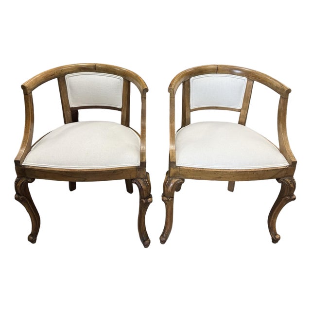 Gorgeous Pair of Vintage Louis XV Style Barrell Chairs For Sale