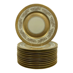 1930s Heinrich & Co Gold Encrusted Dinner Plates 12" - Set of 12