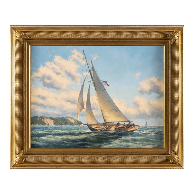 Original David Monteiro Massachusetts, Contemporary "Sailing Into Vineyard Sound". Signed Lower Right "Monteiro". Titled Verso. Oil on Linen. For Sale