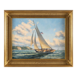 Original David Monteiro Massachusetts, Contemporary "Sailing Into Vineyard Sound". Signed Lower Right "Monteiro". Titled Verso. Oil on Linen.