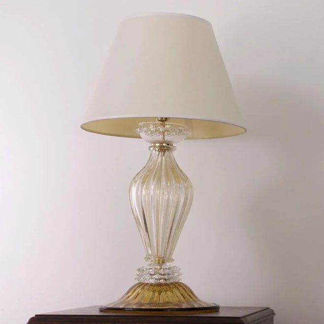 Large Murano Blown Glass Table Lamps with Gold and Amber Color with Lampshade For Sale - Image 4 of 12