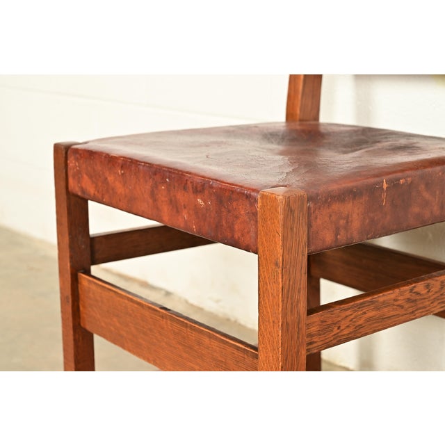 L. & J. G. Stickley Antique Mission Oak Arts & Crafts Ladder Back Side Chairs or Dining Chairs | Pair For Sale - Image 11 of 17