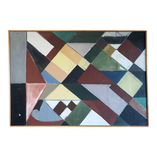 Mid-Century Modern 'Intersecting Planes' Vintage Original Geometric Abstract Oil Painting by Swedish Artist Bror Ingemar Fröberg (1921-1999), Framed For Sale