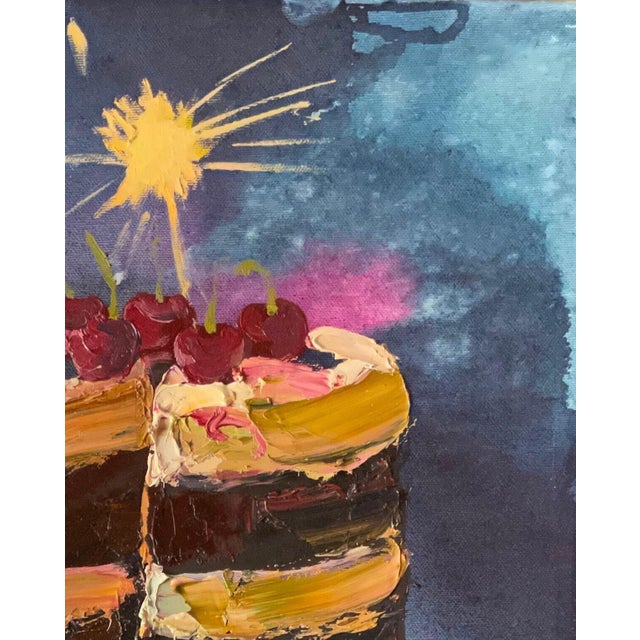 Realism Vintage Still Life Oil Painting: Cake & Cherries, Ukrainian Art 50-40 For Sale - Image 3 of 6