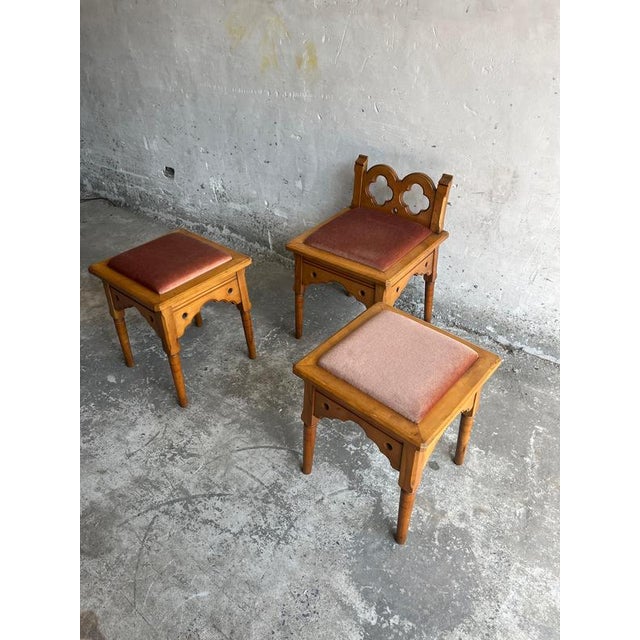 Rustic Vintage Rustic Gothic Revival Stools, 1970s, Set of 3 For Sale - Image 3 of 9