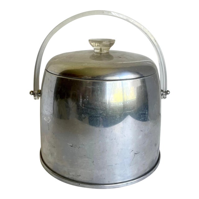 1950s Atomic Kromex Aluminum Ice Bucket With Lucite Handle For Sale