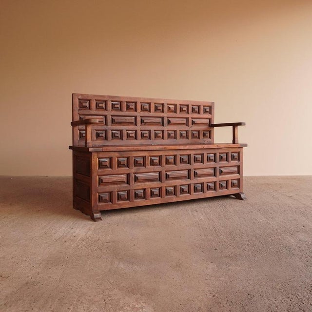 Spanish Wooden Storage Bench For Sale - Image 11 of 11