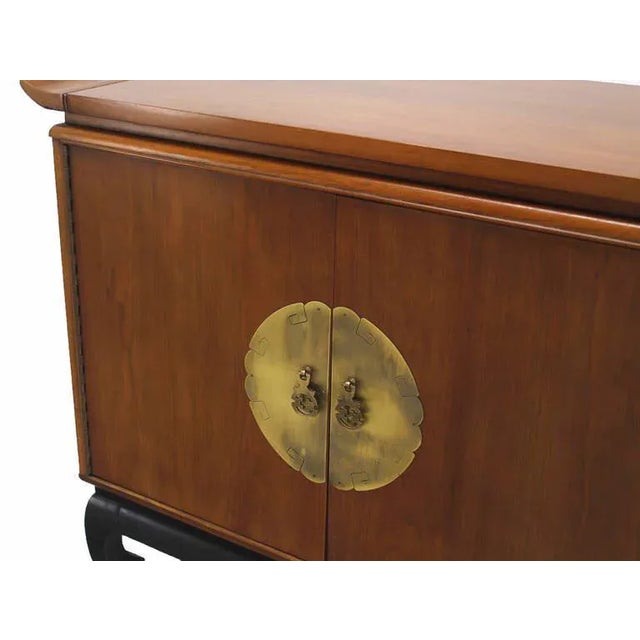 Asian Vintage Mid Century Oriental Modern Walnut Server Cabinet For Sale - Image 3 of 8