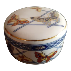 1950s Butter Flight Butterflies Porcelain Trinket Box, Made in Japan