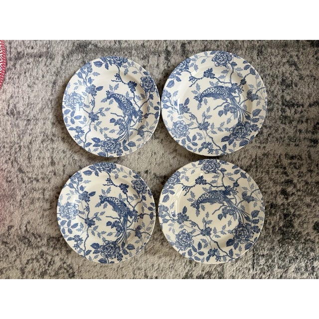 Mid-Century Modern Vintage Mid-Century Modern Queens England Royal Wessex Kujaku Bird Blue Salad Plates - Set of 4 For Sale - Image 3 of 4