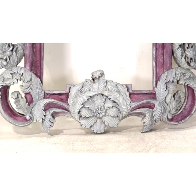 Vintage Rococo Style Silver-Plated Plum Red Framed Wall Mirror. For Sale - Image 10 of 12