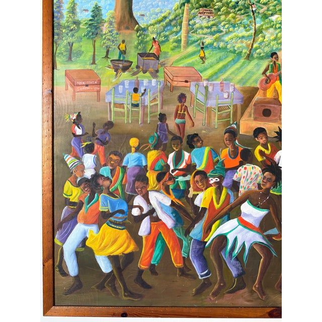 Large 1980s Vintage Haitian Folk Art Oil Painting by Edgar Brierre For Sale - Image 9 of 12
