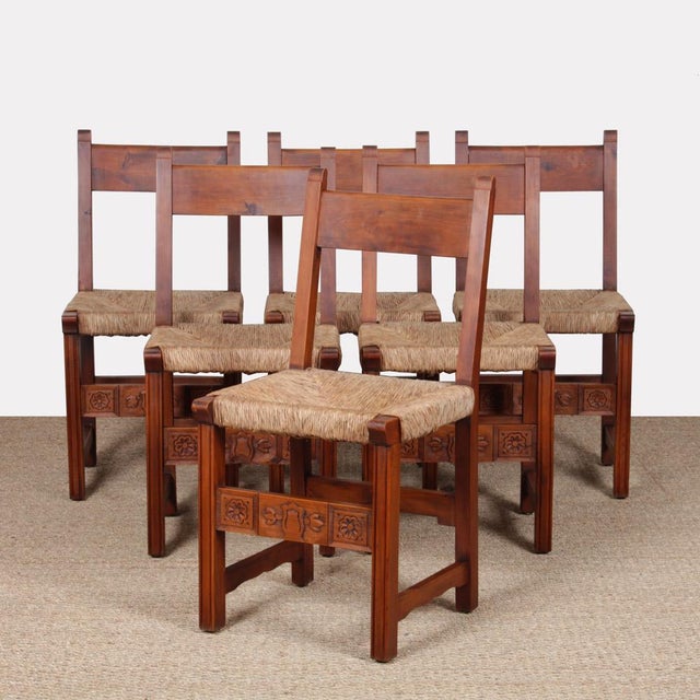 Vintage French Straw-Seated Wooden Chairs, 1950, Set of 6 For Sale - Image 18 of 18