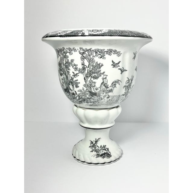 Porcelain Black & White Pedestal Transfer Planter Pot 11” Chinoiserie Toile Excellent condition. No chips, cracks, or...