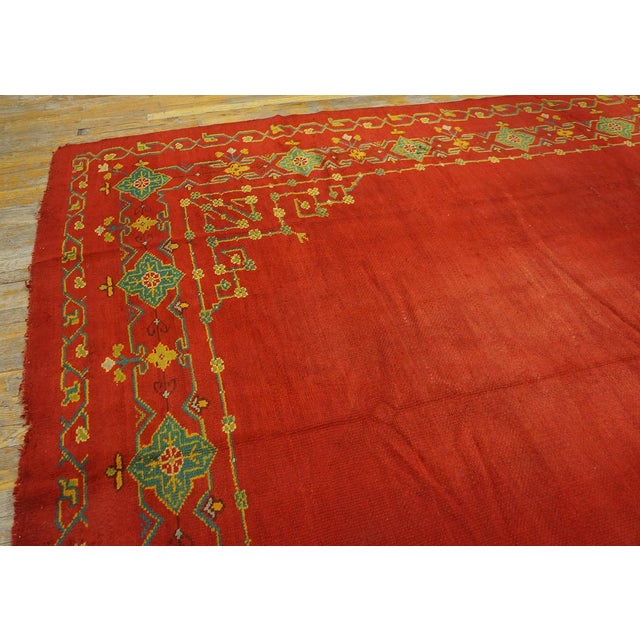 Jaw-Dropping Red Open Field Allover-Geometric Design Antique Turkish Decorative Oushak Rug For Sale - Image 4 of 12
