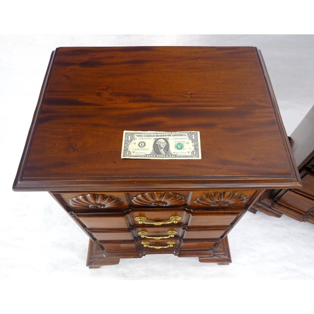Pair of Solid Mahogany Brass Pull 4 Drawer Bracket Feet Night Stands Tables MINT For Sale - Image 14 of 18